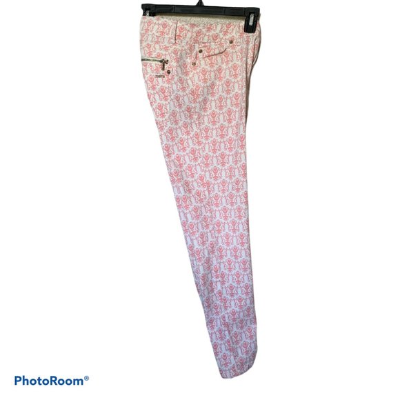 Zara Z1975 Pink and White Mid Rise Skinny Fit Jean